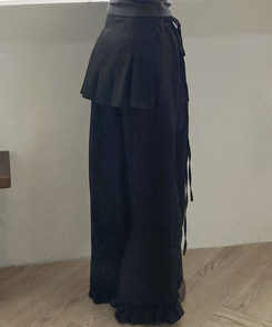 プリーツレイヤードワイドスカートパンツ BLACK