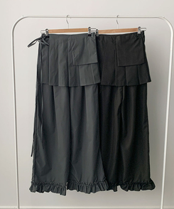 プリーツレイヤードワイドスカートパンツ