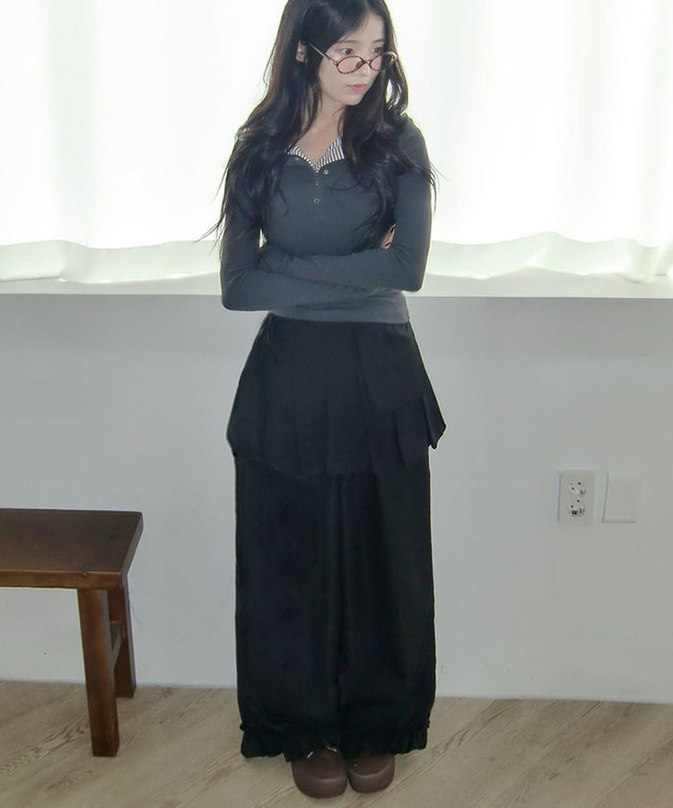 プリーツレイヤードワイドスカートパンツ BLACK