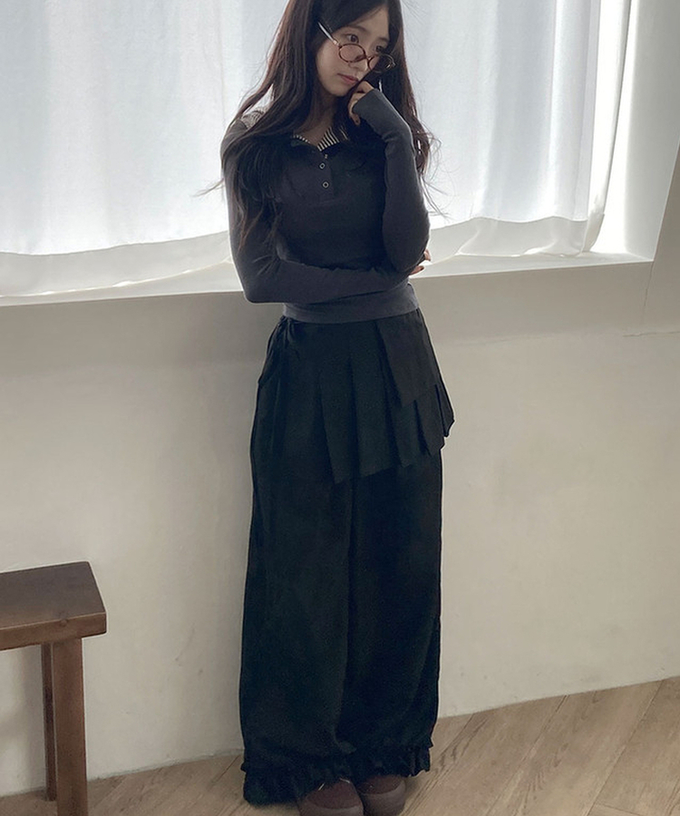 プリーツレイヤードワイドスカートパンツ BLACK