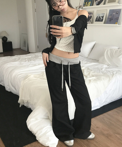 ストリングバックポケットブーツカットパンツ BLACK