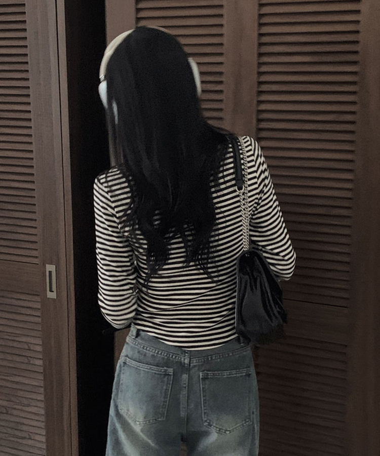 세상 부드러운 촉감말랑 보들 단가라 7부 라운드 굴림 티셔츠 블랙