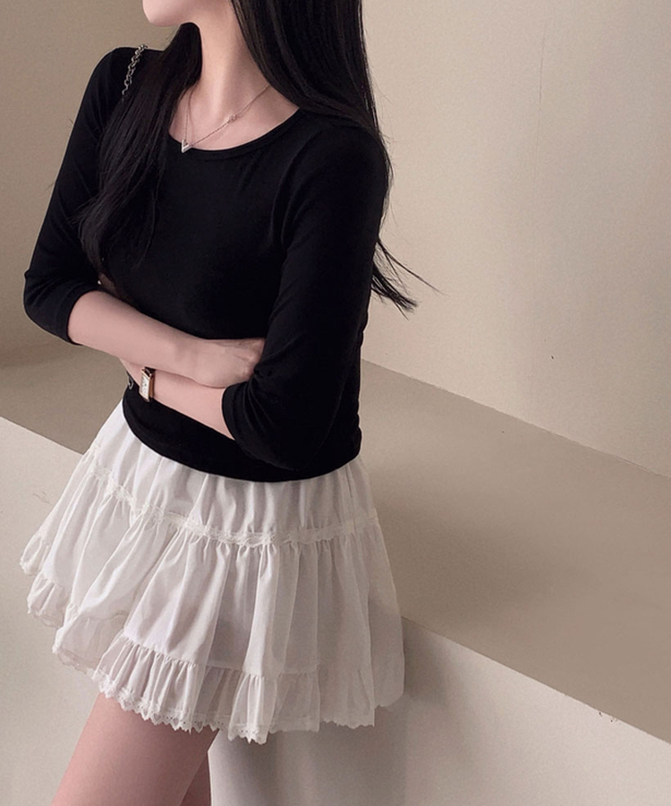 라인정리 베이직 데일리 여리핏 7부 긴팔 라운드 굴림 티셔츠 블랙