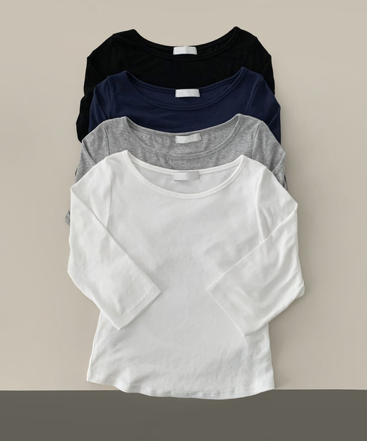 라인정리 베이직 데일리 여리핏 7부 긴팔 라운드 굴림 티셔츠