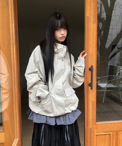 カジュアルコットンフードジャンパー Stone