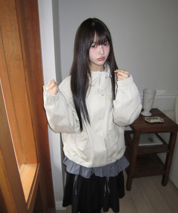 カジュアルコットンフードジャンパー Stone