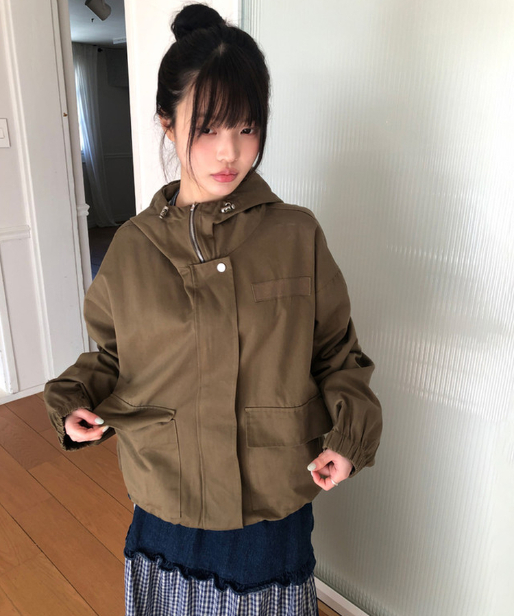 カジュアルコットンフードジャンパー DARK KHAKI