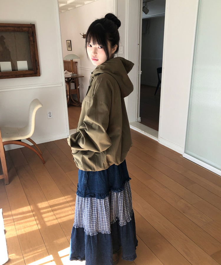 カジュアルコットンフードジャンパー DARK KHAKI