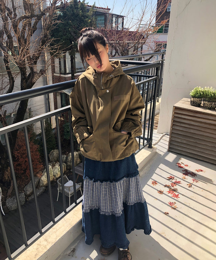 カジュアルコットンフードジャンパー DARK KHAKI