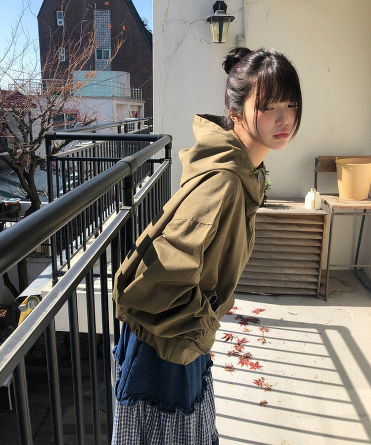 カジュアルコットンフードジャンパー DARK KHAKI