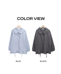 チェックシャーリングラウンドカラーブラウス