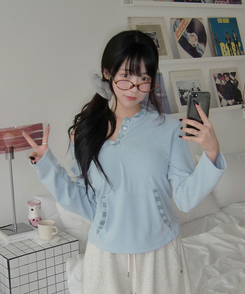 포에 배색 스트라이프 여리핏 후드 버튼 니트 티셔츠 봄신상 봄후드티 소라