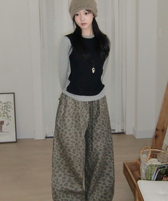 고트 레이어드 일체형 펀칭 골지 긴팔 티셔츠 블랙