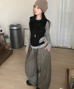 고트 레이어드 일체형 펀칭 골지 긴팔 티셔츠 블랙