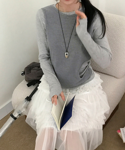 고트 레이어드 일체형 펀칭 골지 긴팔 티셔츠 그레이