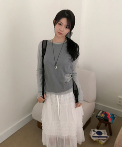 고트 레이어드 일체형 펀칭 골지 긴팔 티셔츠 그레이