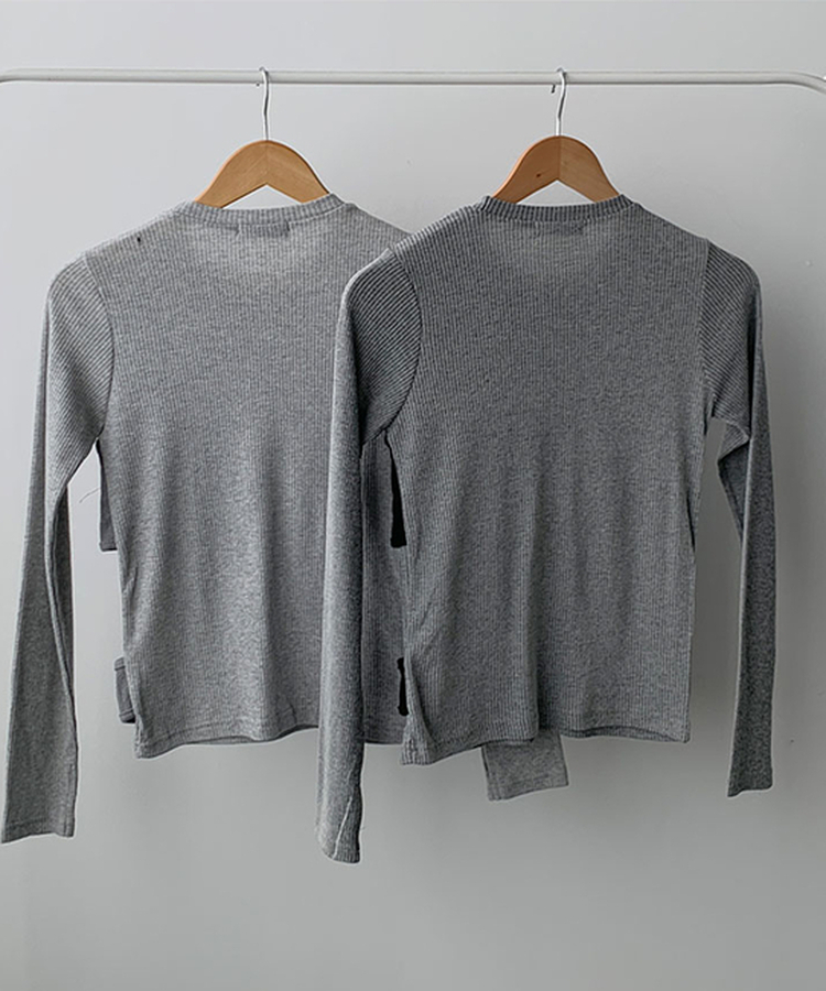 고트 레이어드 일체형 펀칭 골지 긴팔 티셔츠