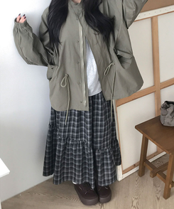 카로 하프 카라 오버 야상 투웨이 버튼 스트링 자켓 카키
