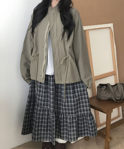 카로 하프 카라 오버 야상 투웨이 버튼 스트링 자켓 카키