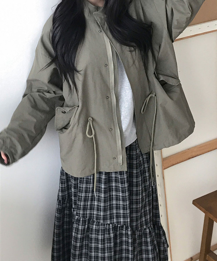 카로 하프 카라 오버 야상 투웨이 버튼 스트링 자켓 카키