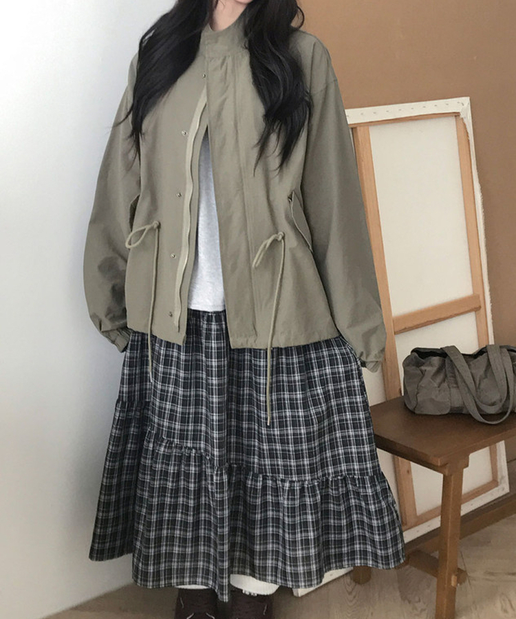 카로 하프 카라 오버 야상 투웨이 버튼 스트링 자켓 카키