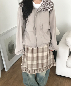 チェックウィンドブレーカーフードジャケット LIGHT BEIGE