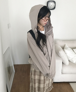 チェックウィンドブレーカーフードジャケット LIGHT BEIGE