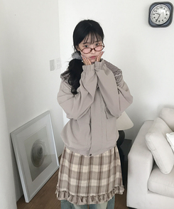 チェックウィンドブレーカーフードジャケット LIGHT BEIGE