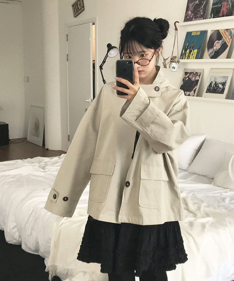 테사 하이넥 히든버튼 루즈핏 하프 숏 자켓 코트 봄신상 봄아우터 간절기 스톤