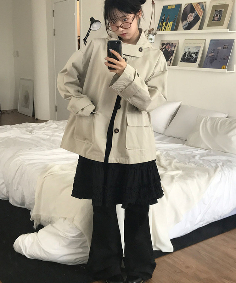 테사 하이넥 히든버튼 루즈핏 하프 숏 자켓 코트 봄신상 봄아우터 간절기 스톤