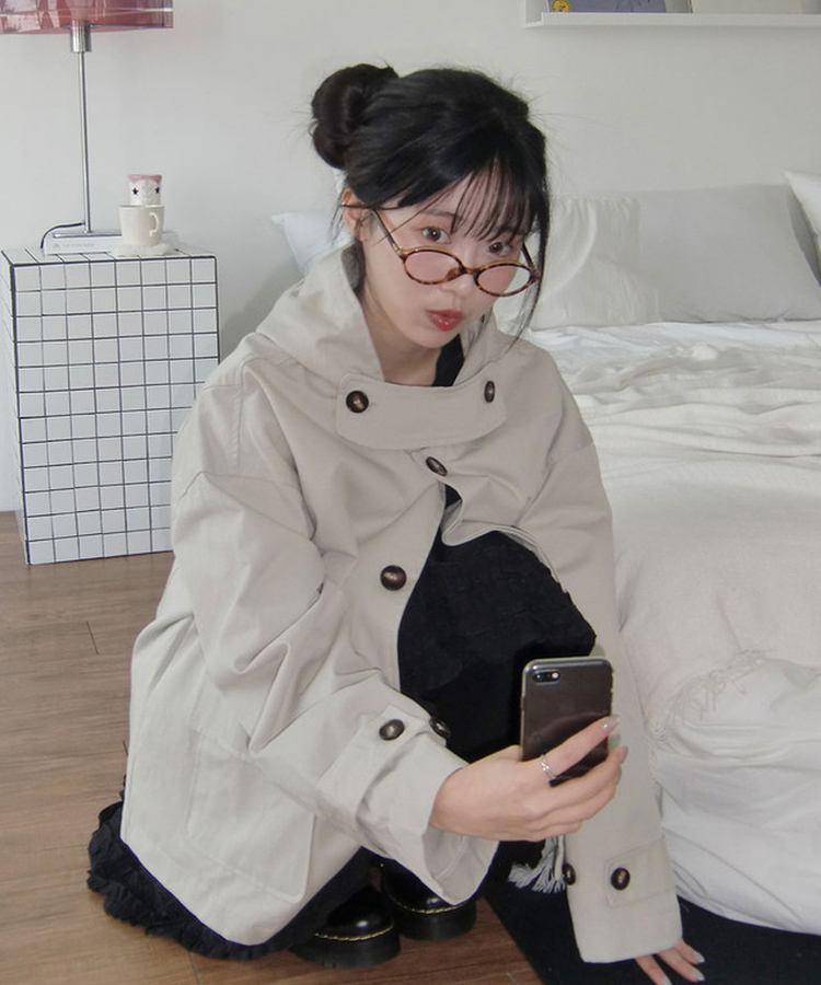 테사 하이넥 히든버튼 루즈핏 하프 숏 자켓 코트 봄신상 봄아우터 간절기 스톤