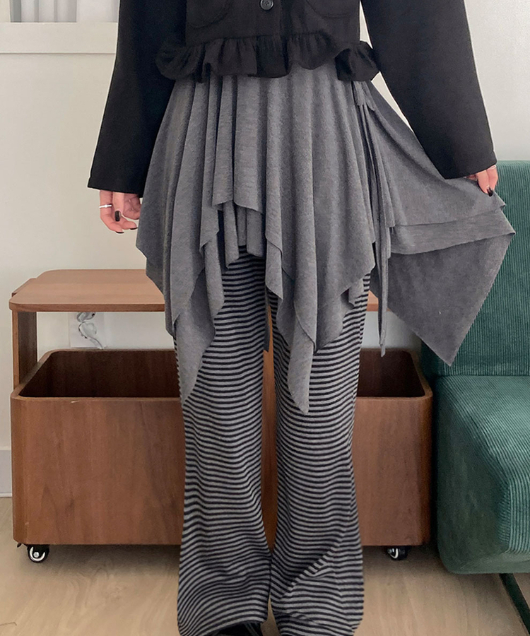 모먼트 언발 레이어드 스트랩 훌 미디 스커트 그레이