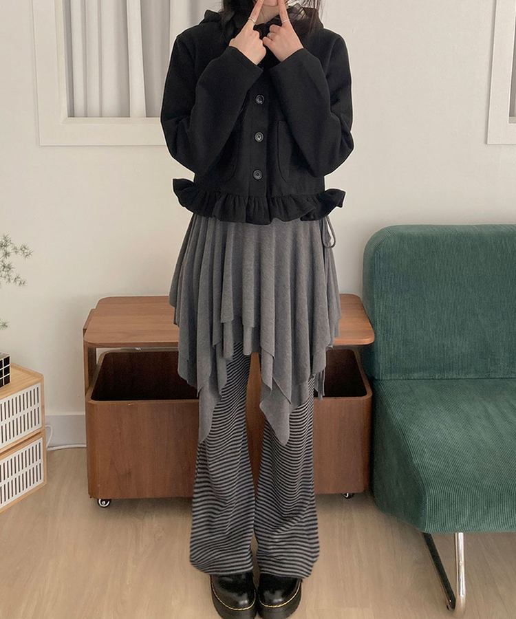 모먼트 언발 레이어드 스트랩 훌 미디 스커트 그레이