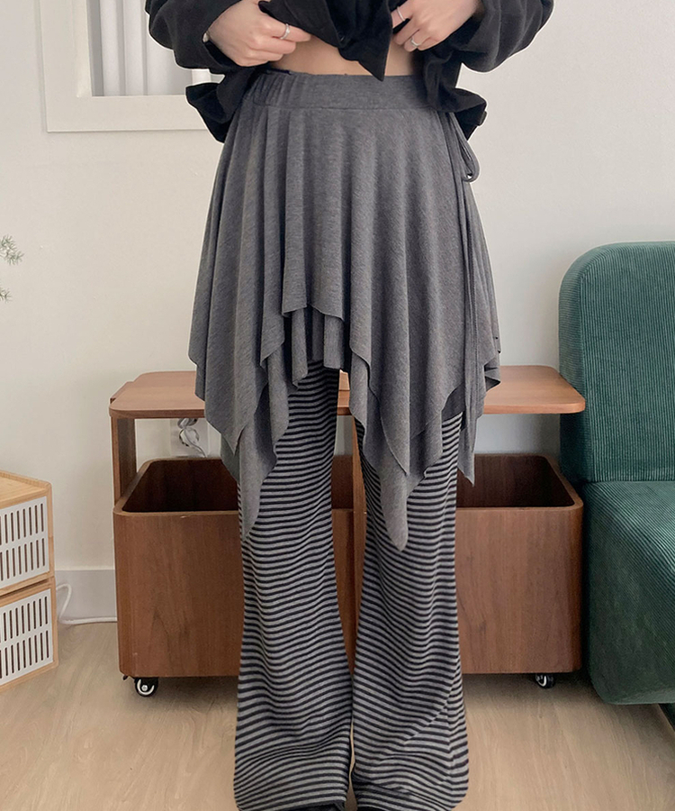 모먼트 언발 레이어드 스트랩 훌 미디 스커트 그레이