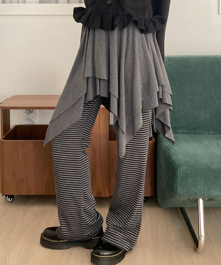 모먼트 언발 레이어드 스트랩 훌 미디 스커트 그레이