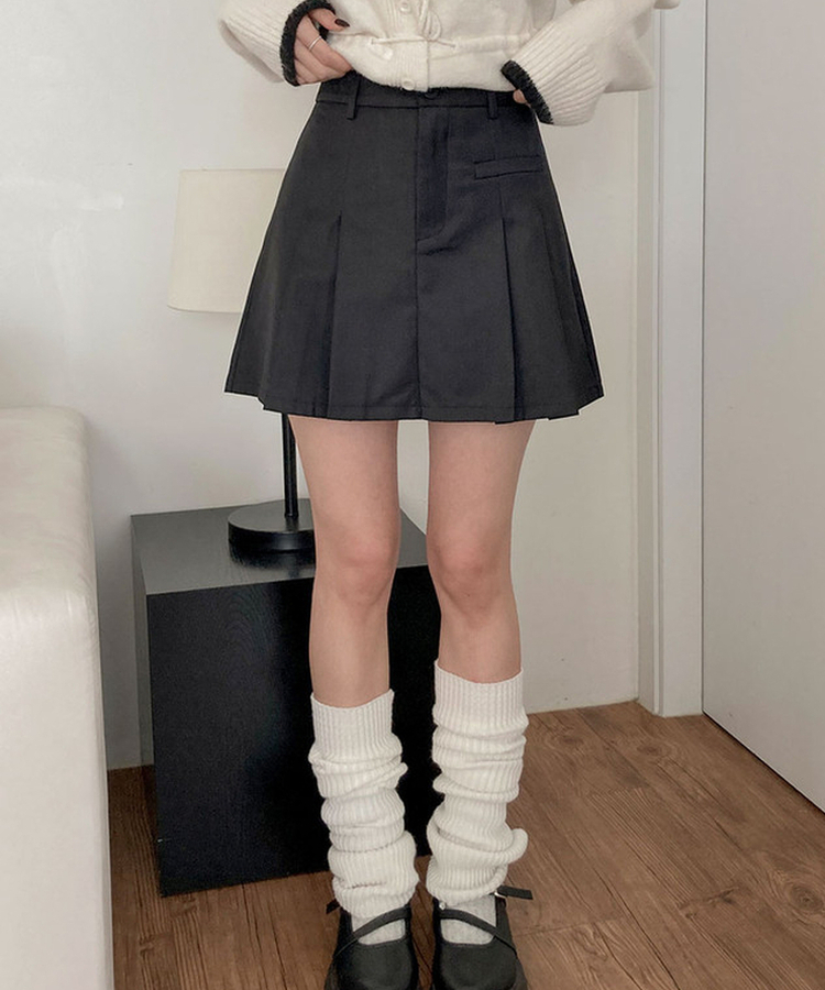 러플 a라인 페이크포켓 플리츠 미니 스커트 블랙