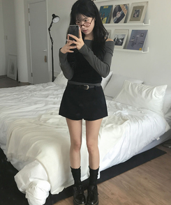 【ベルト付き】Aラインラップスカート BLACK