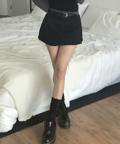 【ベルト付き】Aラインラップスカート BLACK