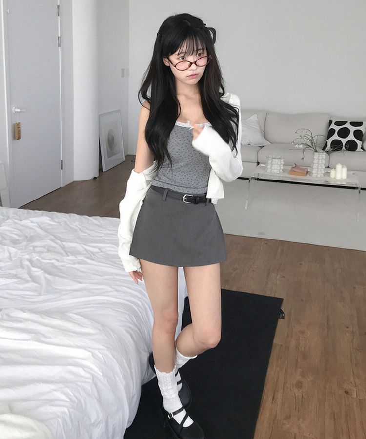 【ベルト付き】Aラインラップスカート GREY