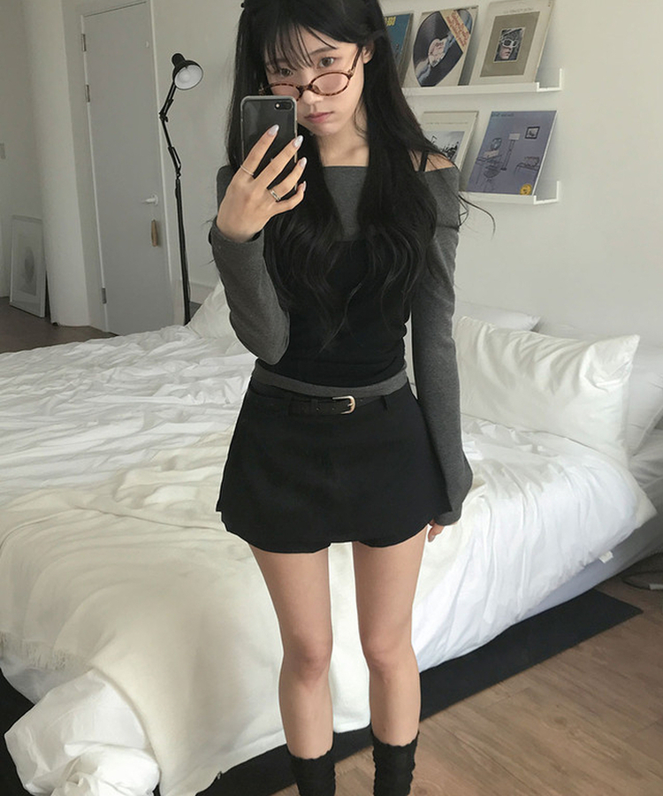 【ベルト付き】Aラインラップスカート BLACK