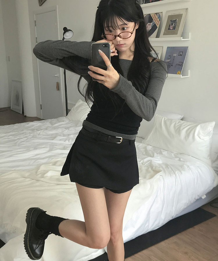 【ベルト付き】Aラインラップスカート BLACK