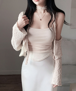 【SET】ボレロカーディガン カップ付きキャミソール マフラー BEIGE