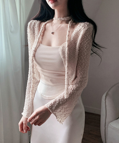 【SET】ボレロカーディガン カップ付きキャミソール マフラー BEIGE