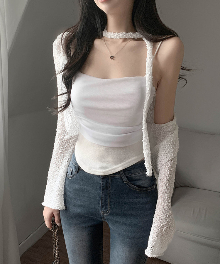 【SET】ボレロカーディガン カップ付きキャミソール マフラー IVORY