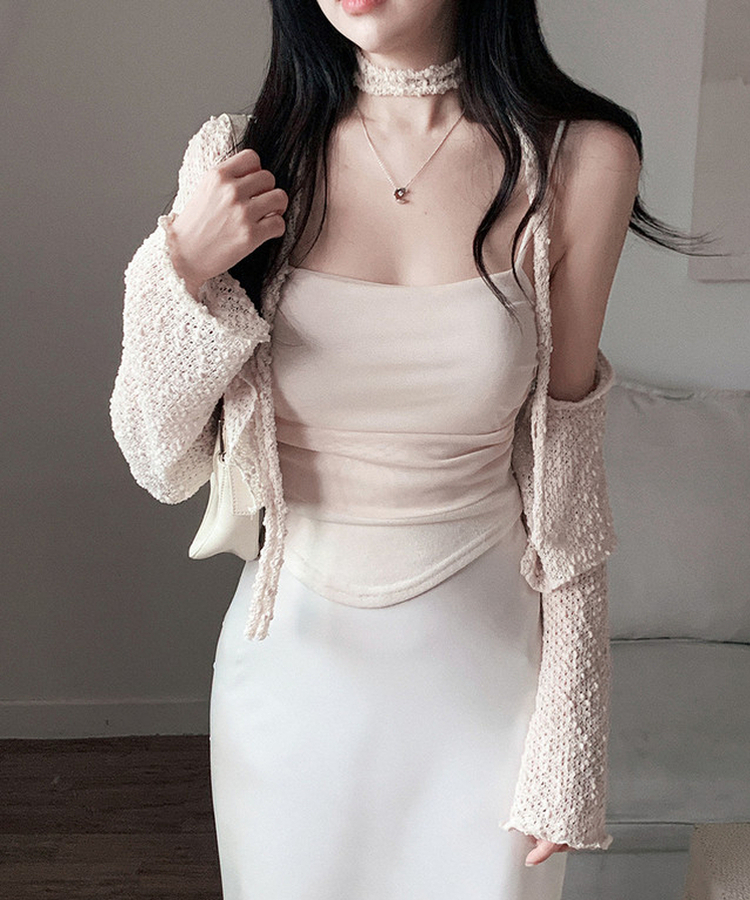 【SET】ボレロカーディガン カップ付きキャミソール マフラー BEIGE