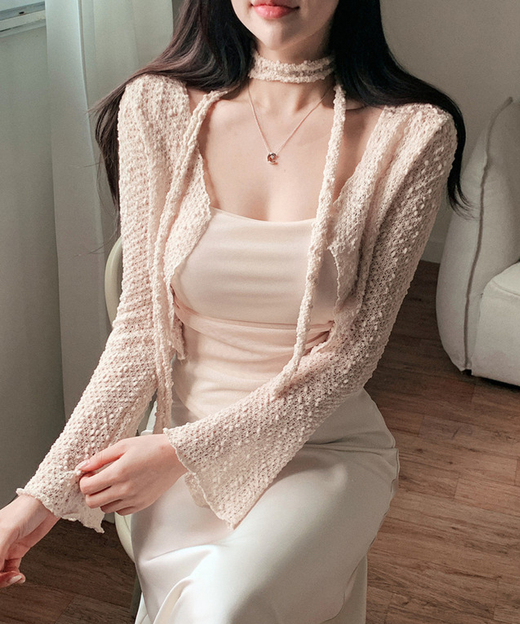 【SET】ボレロカーディガン カップ付きキャミソール マフラー BEIGE