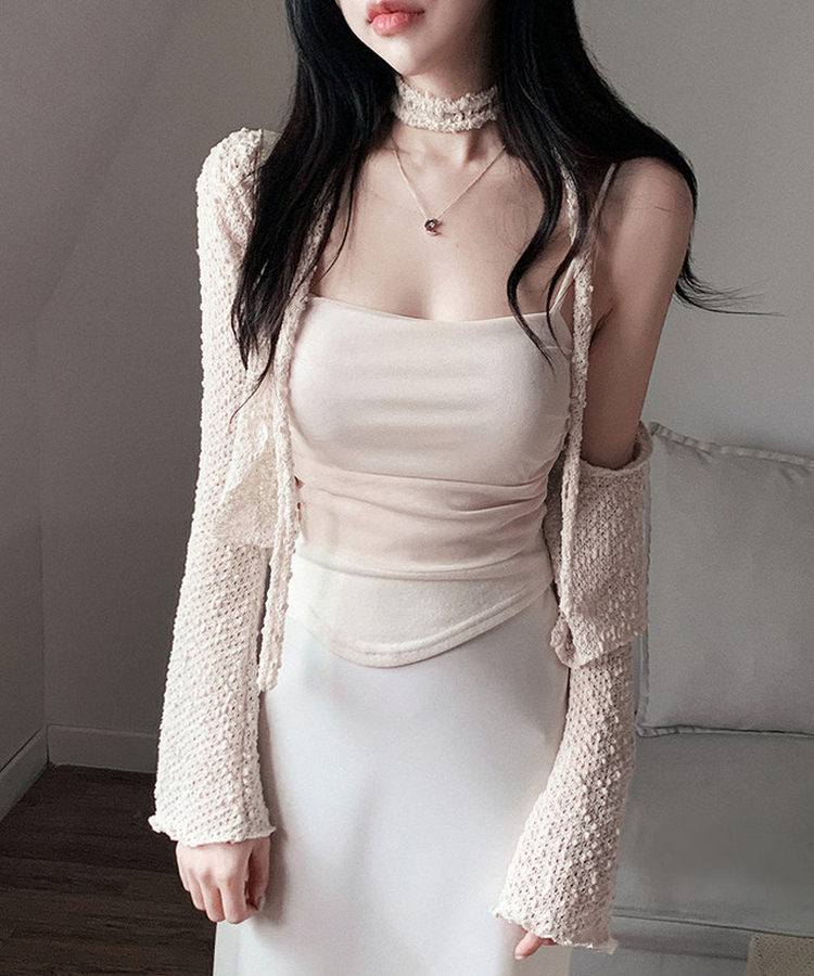 【SET】ボレロカーディガン カップ付きキャミソール マフラー BEIGE