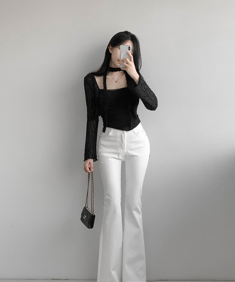 【SET】ボレロカーディガン カップ付きキャミソール マフラー BLACK