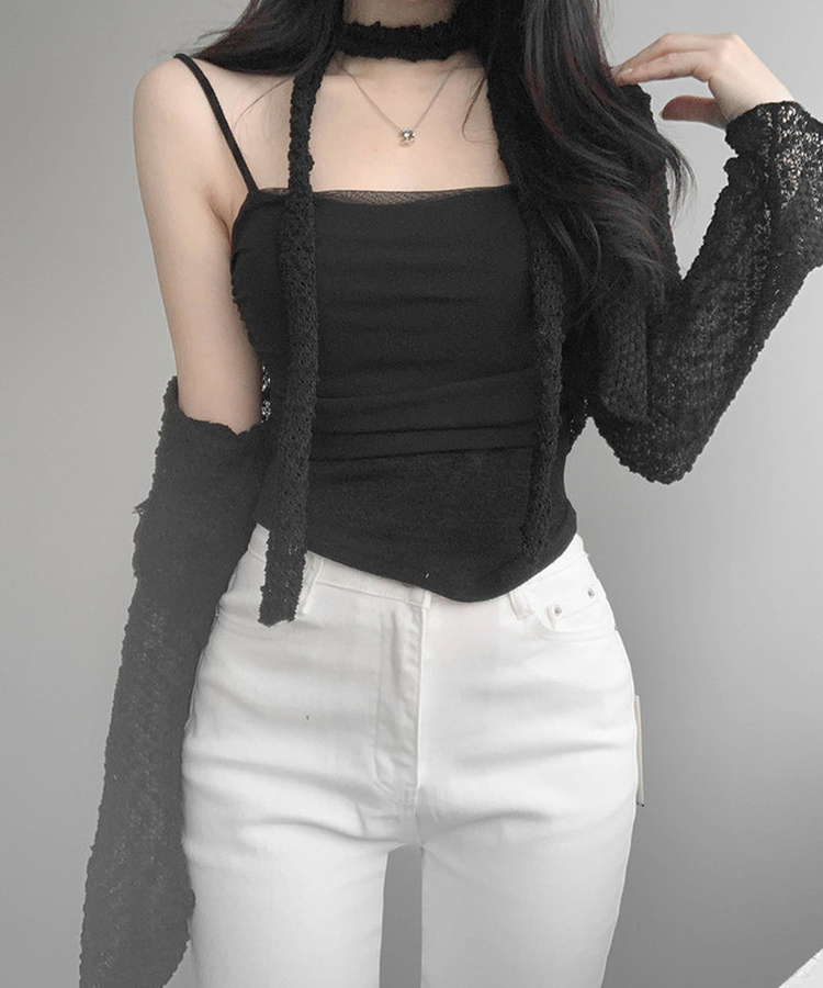 【SET】ボレロカーディガン カップ付きキャミソール マフラー BLACK