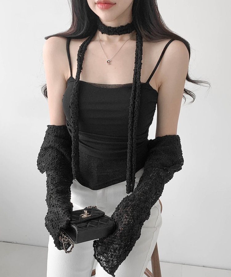 【SET】ボレロカーディガン カップ付きキャミソール マフラー BLACK